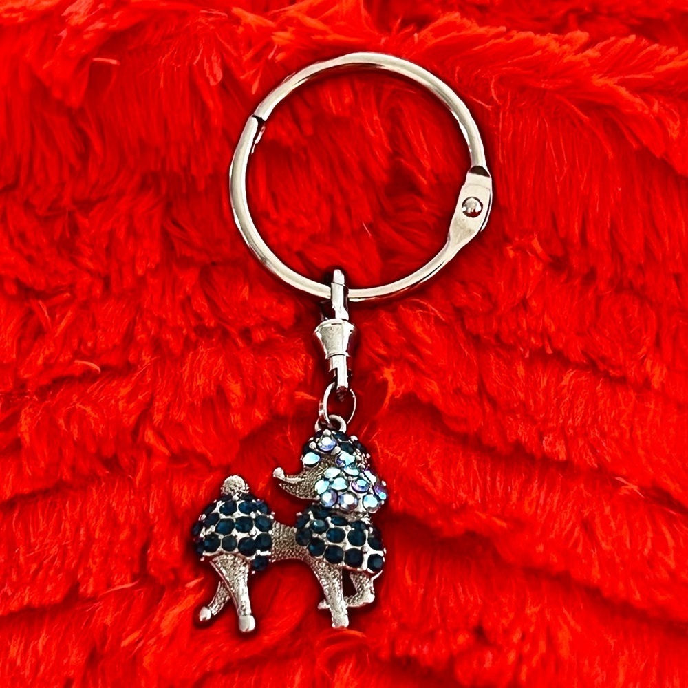 Navy Blue and Silver Poodle Rhinestone Bag Charm / Keychain - NWOT